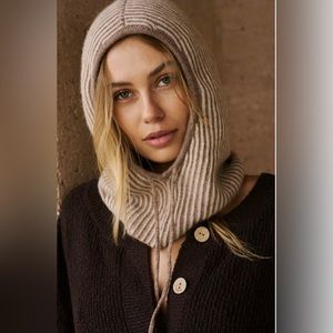 Free People Two Tone Recycled Cashmere Balaclava Black NWT